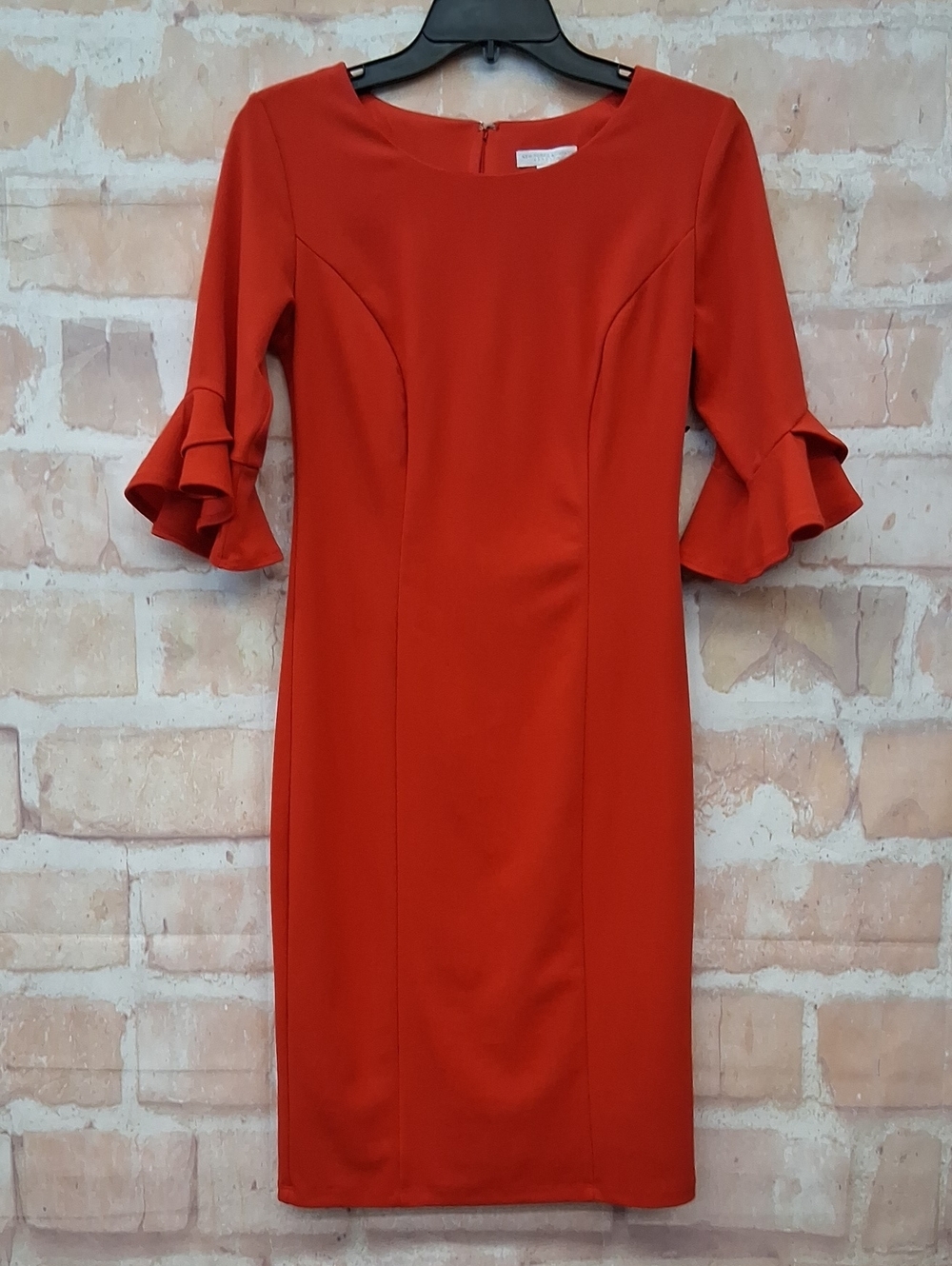 NWT New York & Company Red Ruffle Sleeve Midi Sheath Dress